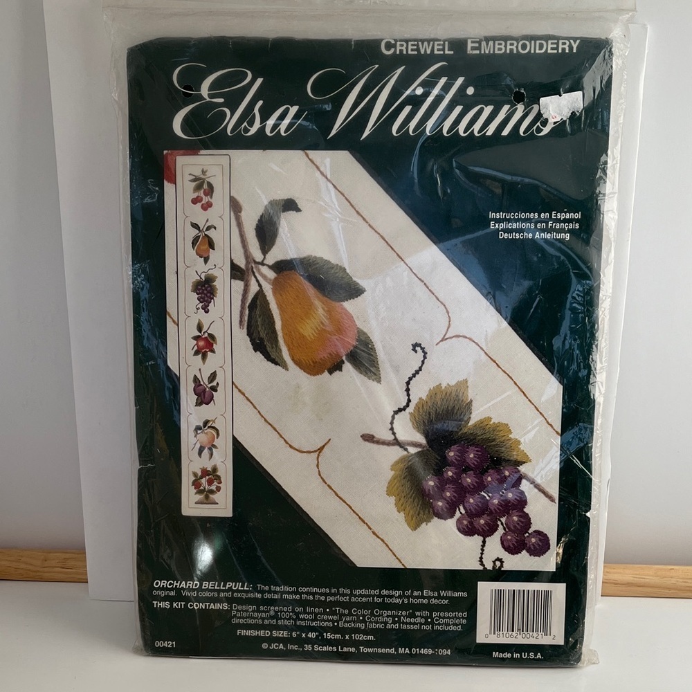 Vintage Elsa Williams Orchard Bell Pull Kit Crewel Embroidery Needlecraft Fruit